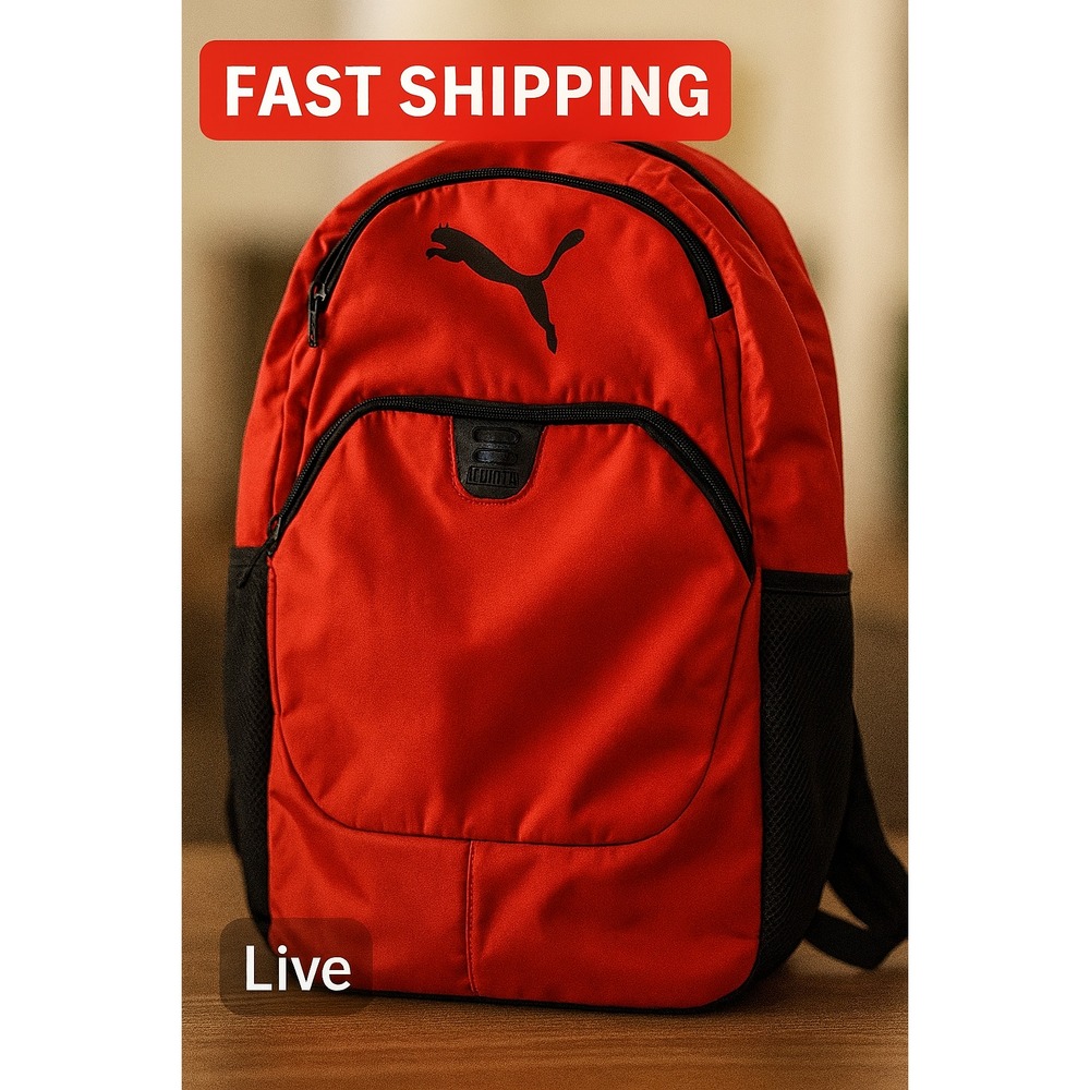 PUMA Red 16" Athletic Backpack w/ Front Pocket &‎ Side Mesh